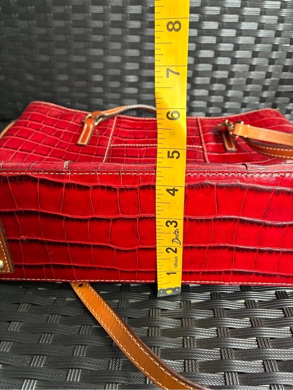 Dooney & Bourke Red Croc-Embossed Tote with Tan Straps - Picture 4 of 16
